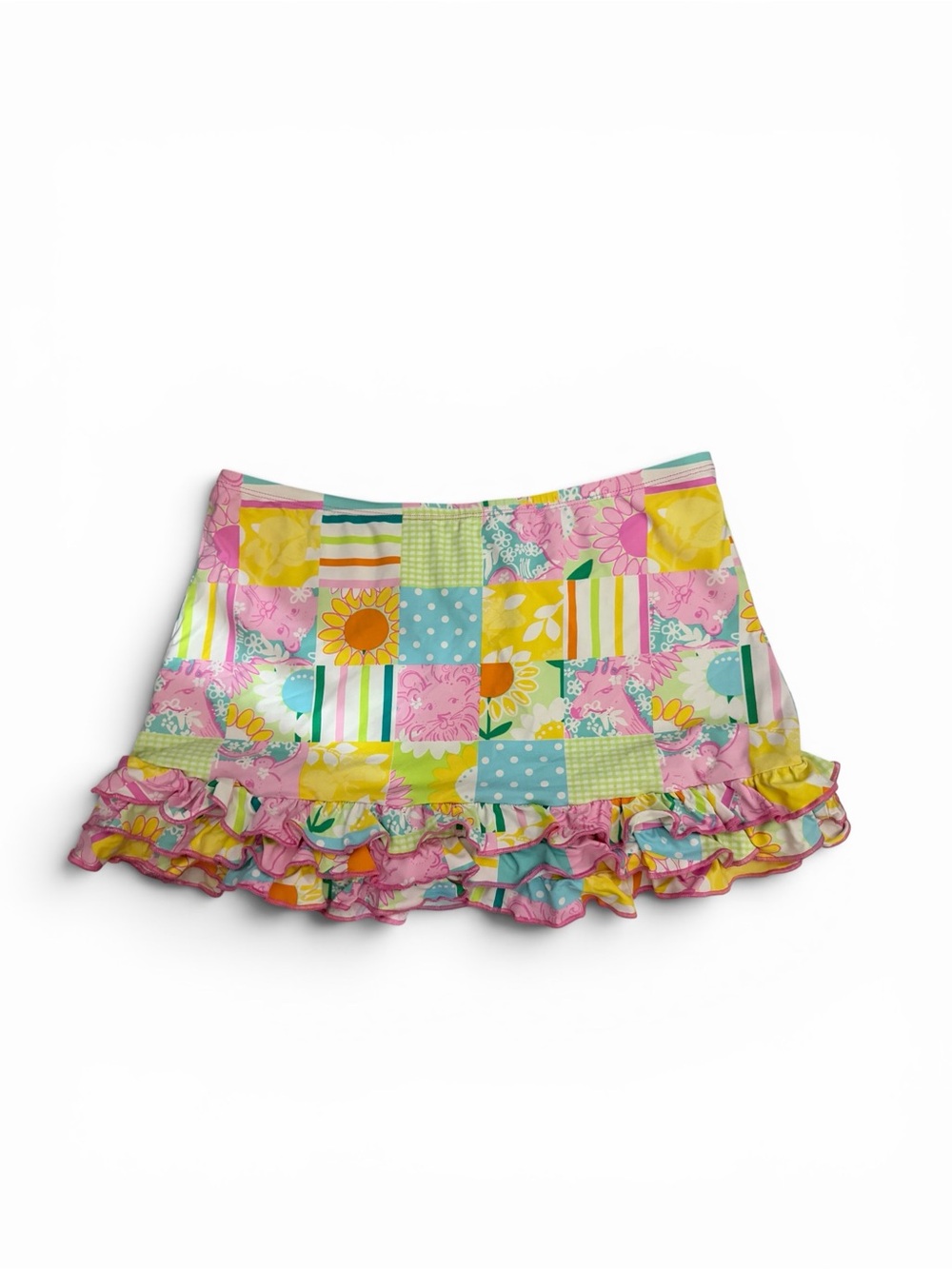 Lilly Pulitzer Pink Yellow Blue Patchwork Ruffle Swim Coverup